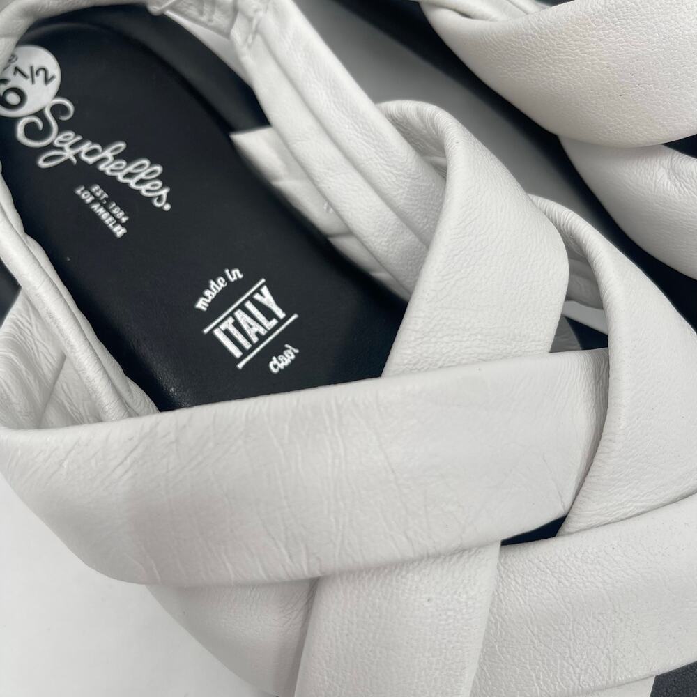 SEYCHELLES Sandals Size 6.5 White Leather Strappy Flats Punchline Slingback NEW - Picture 5 of 15